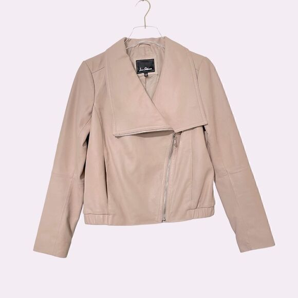 Sam Edelman Leather Bomber Jacket Neutral Blush Pink Size Small Lamb Leather - Picture 2 of 11